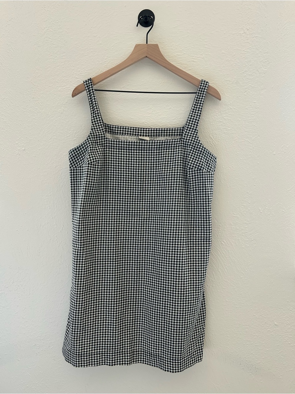 a new day B&W Gingham Square-Neck Cotton Linen Blend Dress| Cottagecore Picnic M
